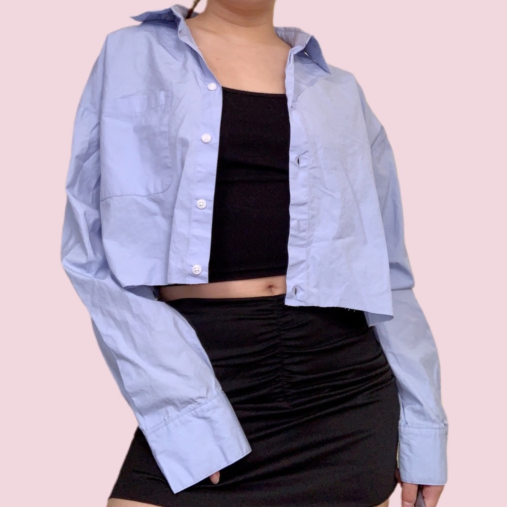 Blue casual cropped blouses